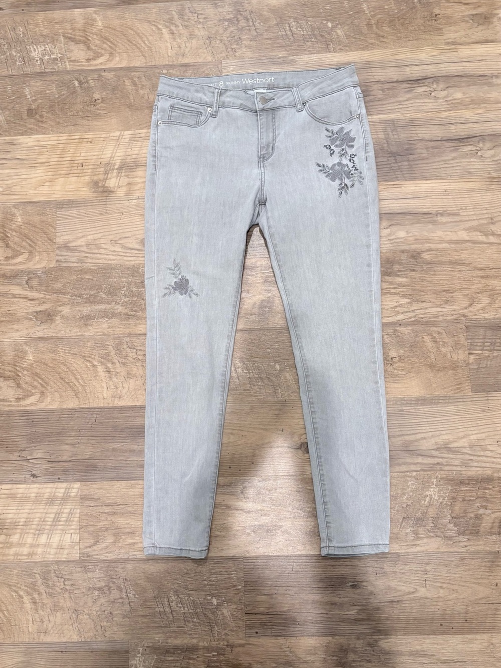 Westport Light Gray Embroidered Skinny Jeans